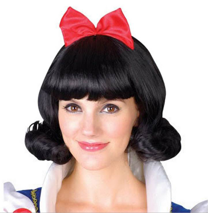 H044 Cosplay Anime Snow White Wigs, Black Short Hair For Games